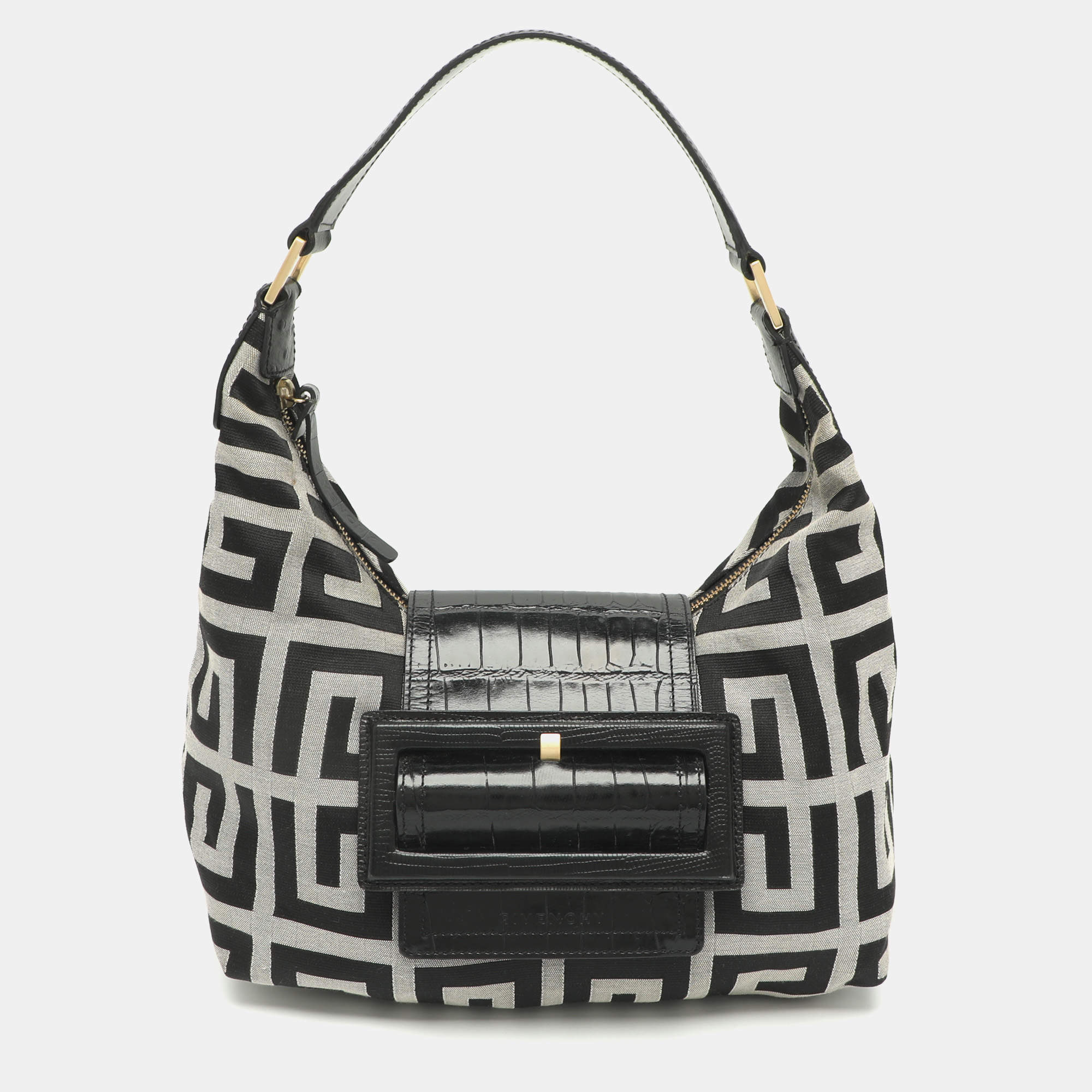 مملوكة مسبقًا Givenchy Grey/Black Signature Canvas and Croc Embossed Leather Hobo