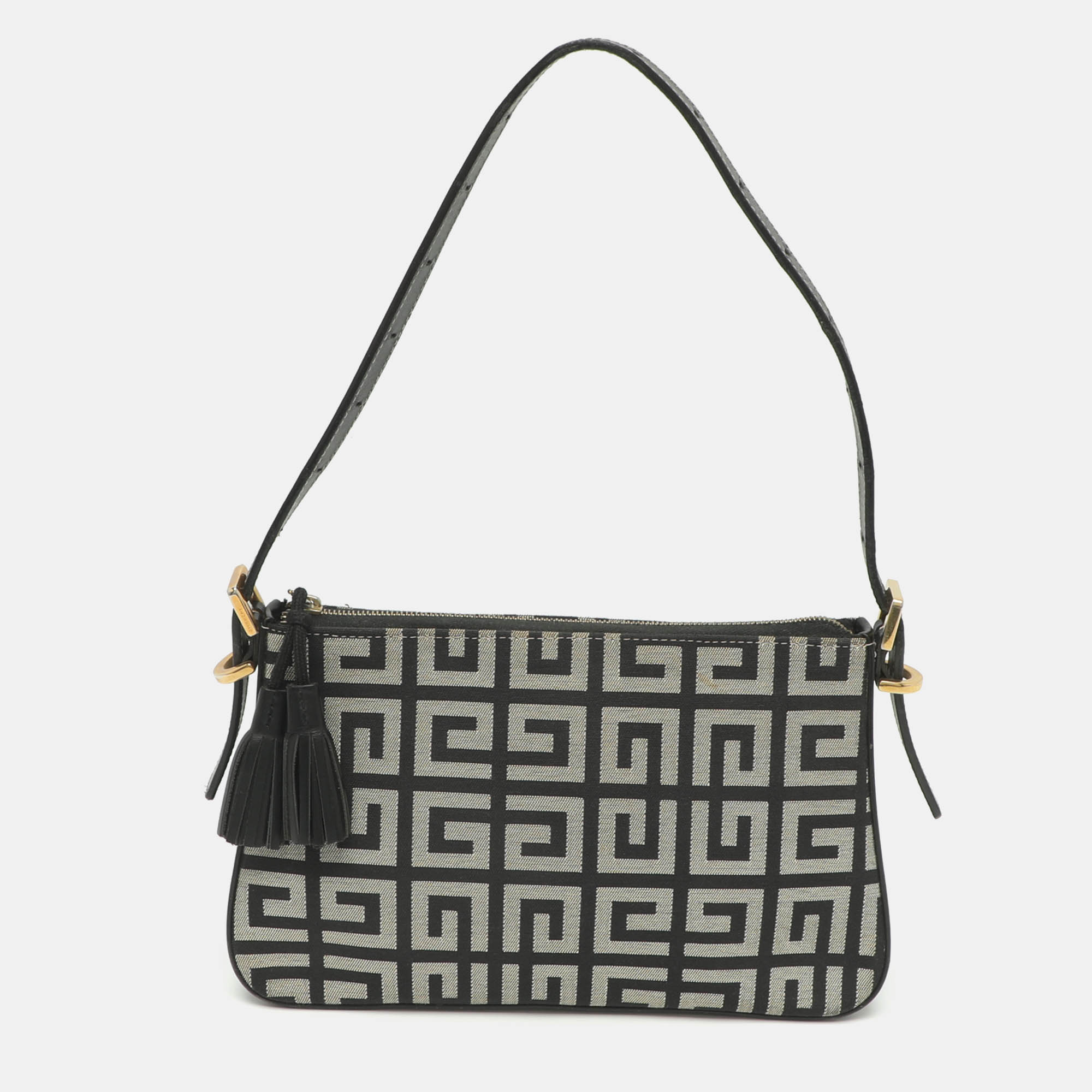 Pre Owned Givenchy Grey/Black Monogram Canvas and Leather Shoulder Bag