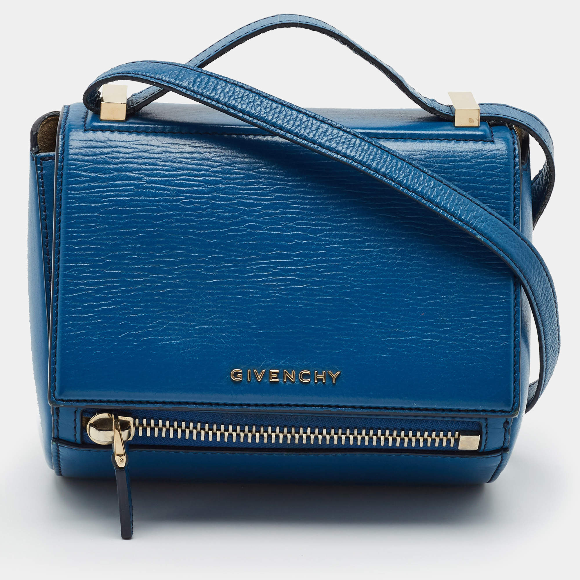 Pre Owned Givenchy Pandora Box Mini Blue Leather Crossbody Bag