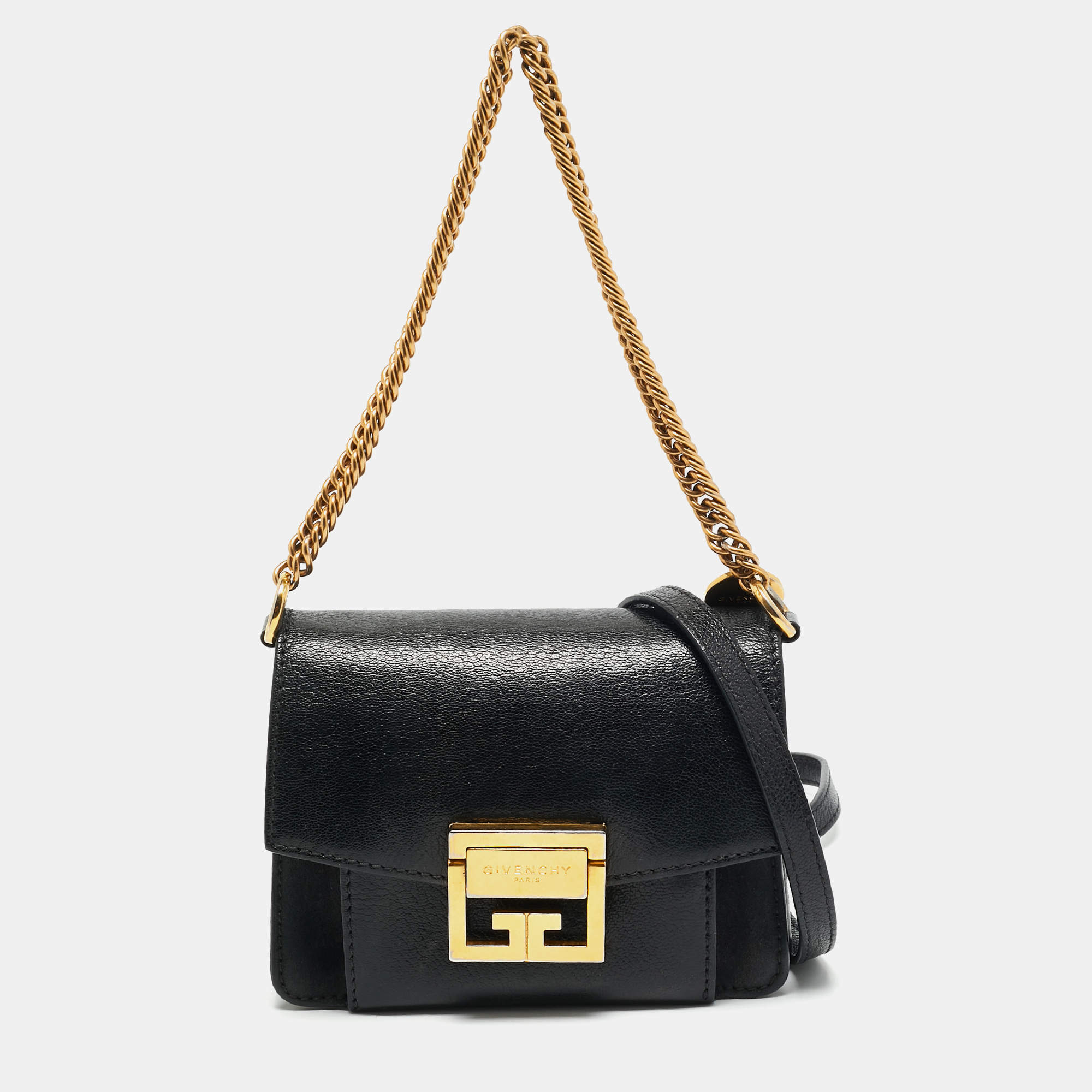 Pre Owned Givenchy GV3 Nano Black Leather and Suede Shoulder Bag