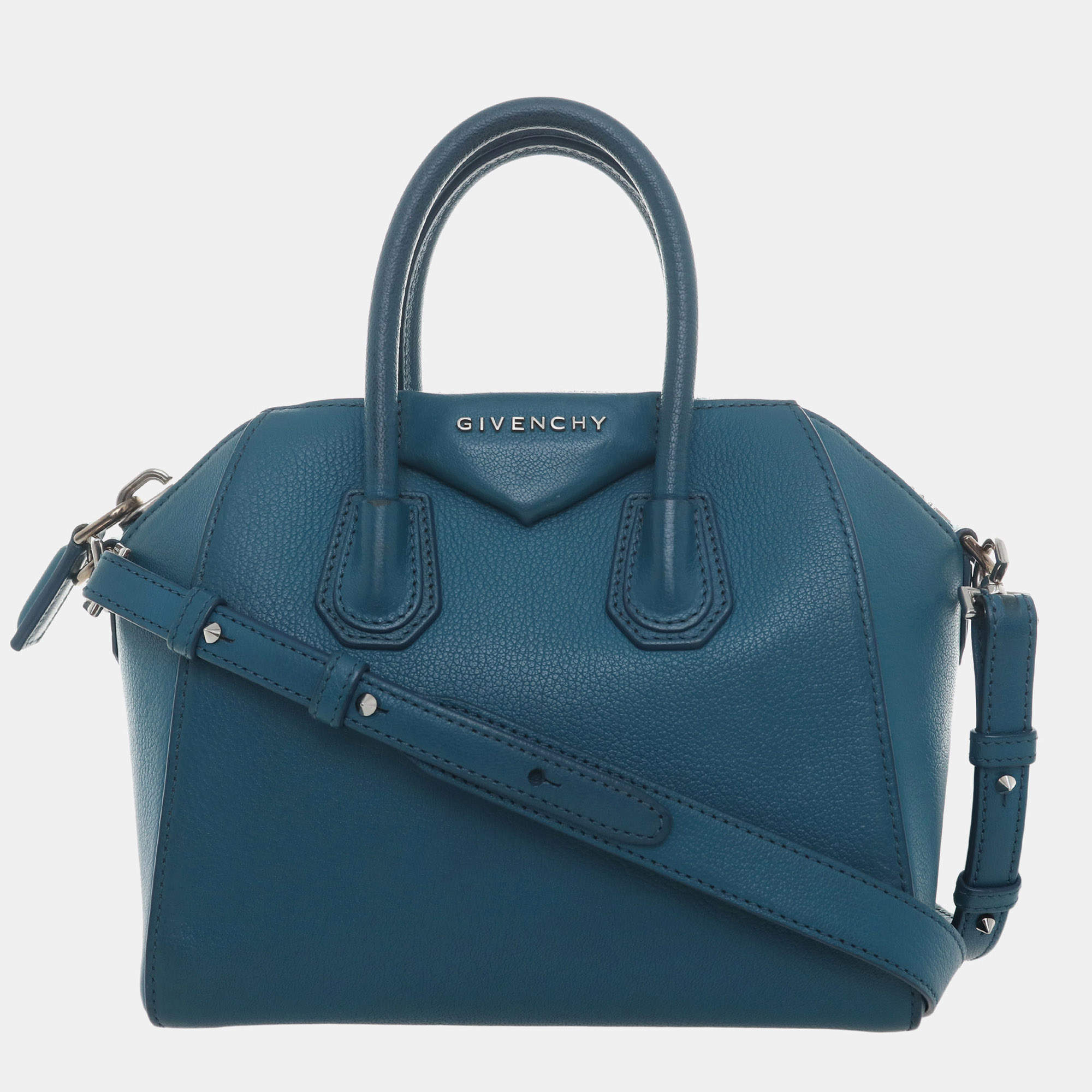 Pre Owned Givenchy Oil Blue Sugar Goatskin Leather Small Antigona Bag