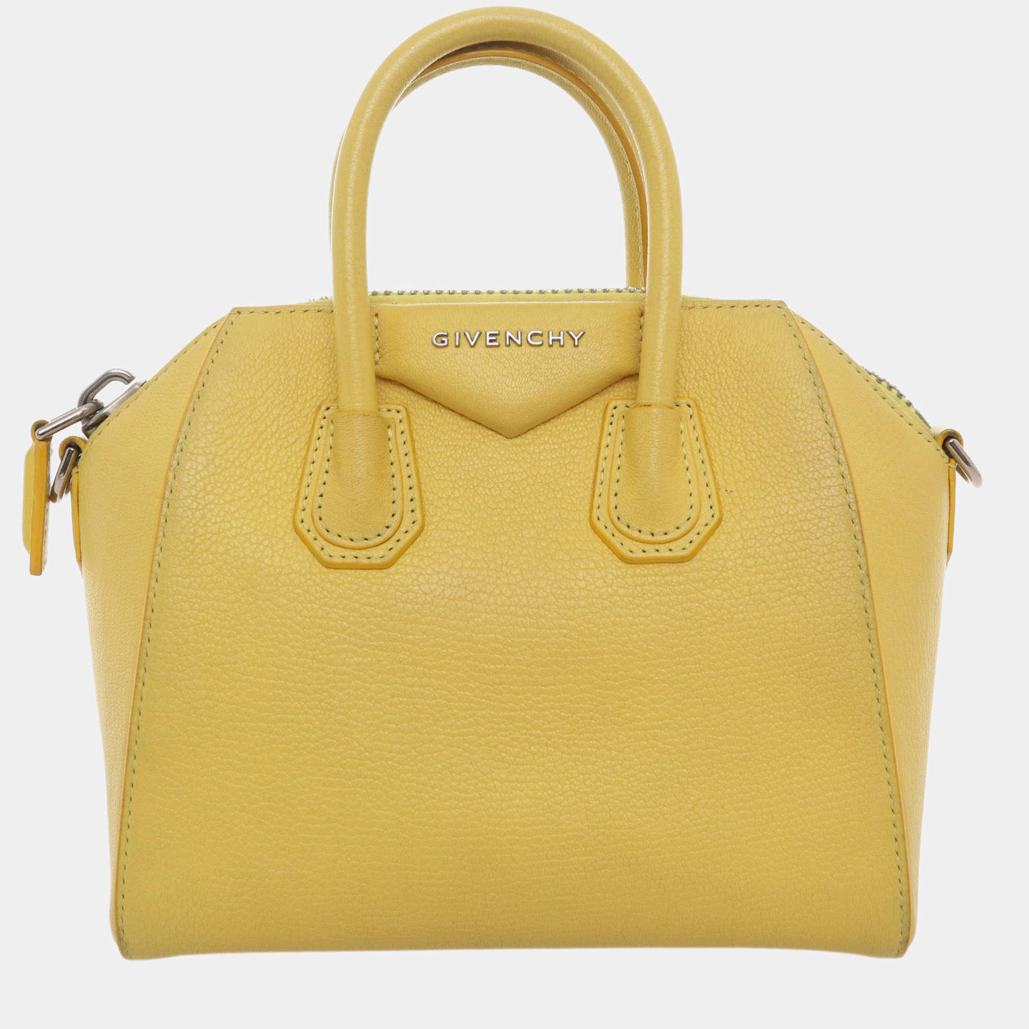 Pre Owned Givenchy Mini Antigona Yellow Goatskin Leather Bag