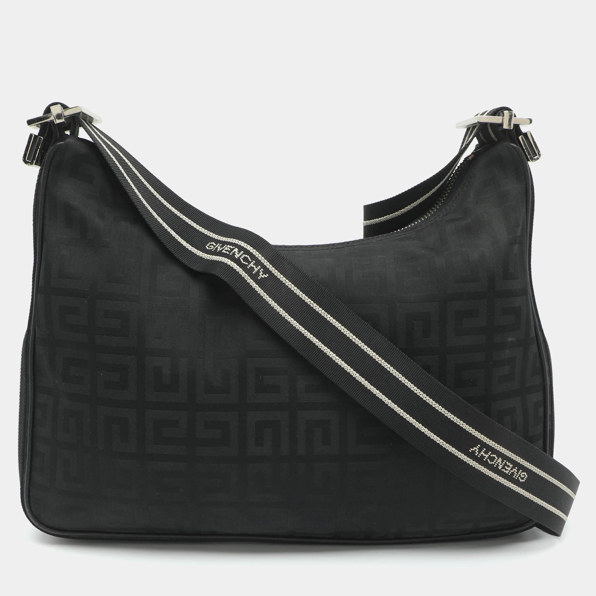 Pre Owned Givenchy Black 4G Monogram Nylon Hobo