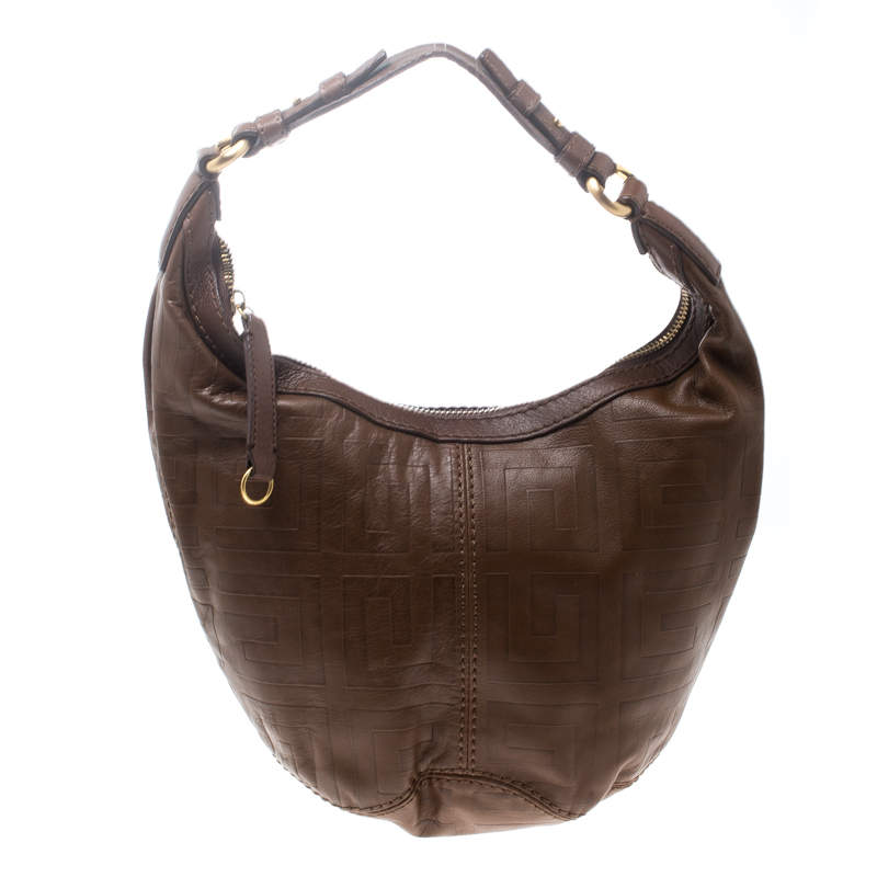 Givenchy Brown Signature Embossed Leather Hobo