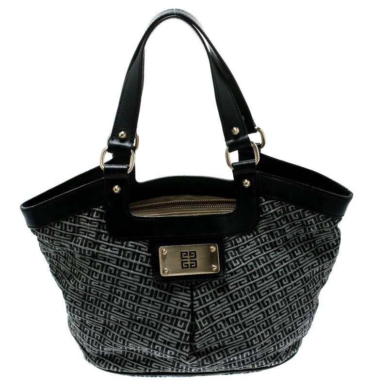 Pre Owned Givenchy Black/Grey Monochrome Signature Fabric and Leather Hobo