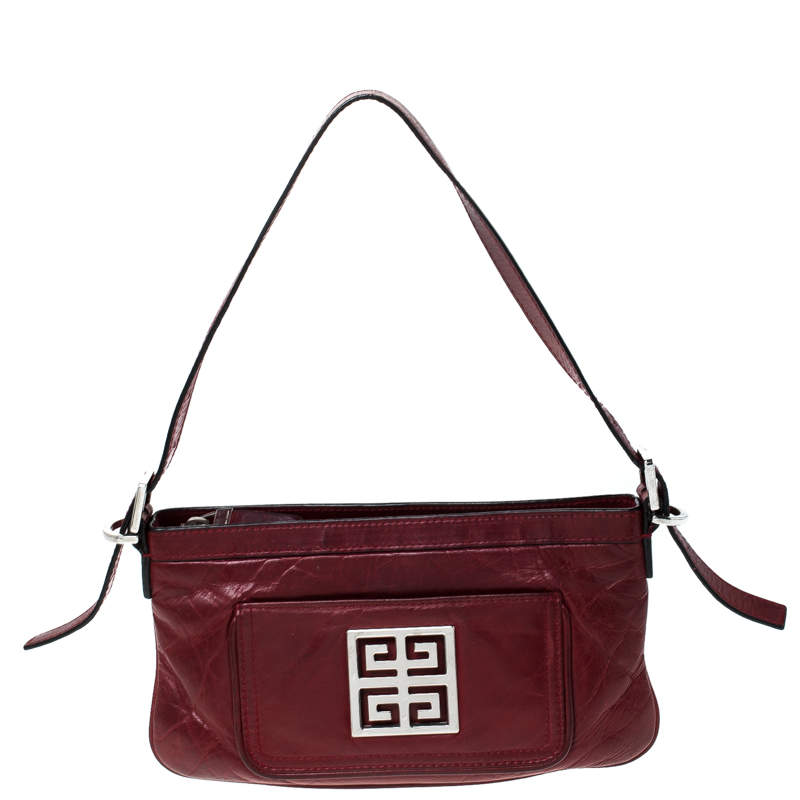 Pre Owned Givenchy Red Leather Logo Shoulder Bag