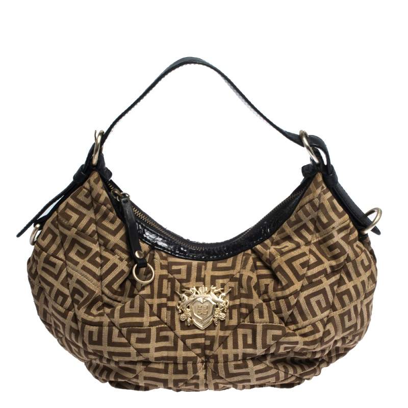 Pre Owned Givenchy Brown/Black Monogram Canvas and Leather Hobo