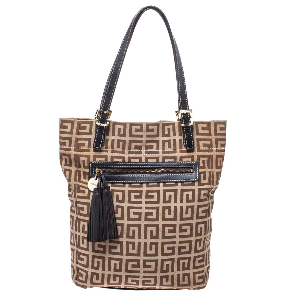 Givenchy Brown Monogram Canvas and Leather Tassel Zip Tote 