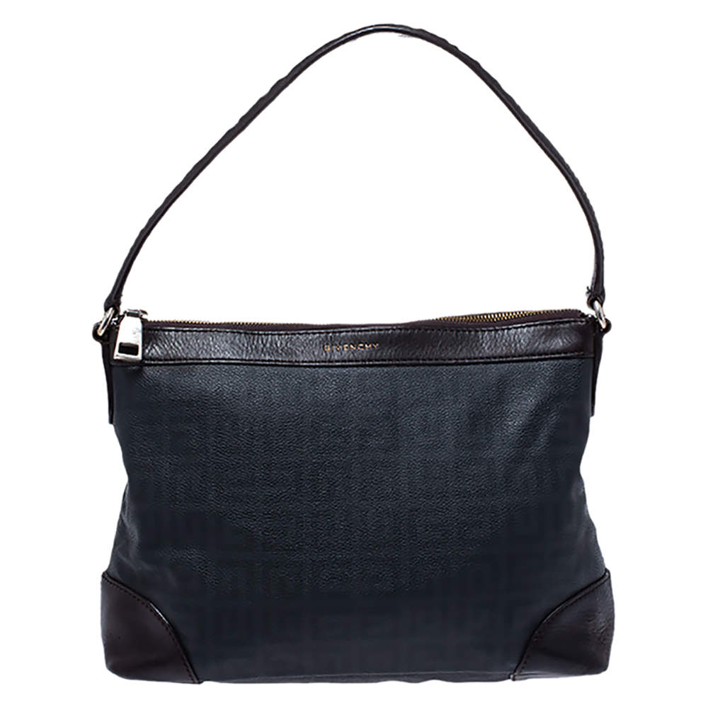 Pre Owned حقيبة جيفنشي جلد وكانفاس مقوى مونوغرامي بنية/ سوداء