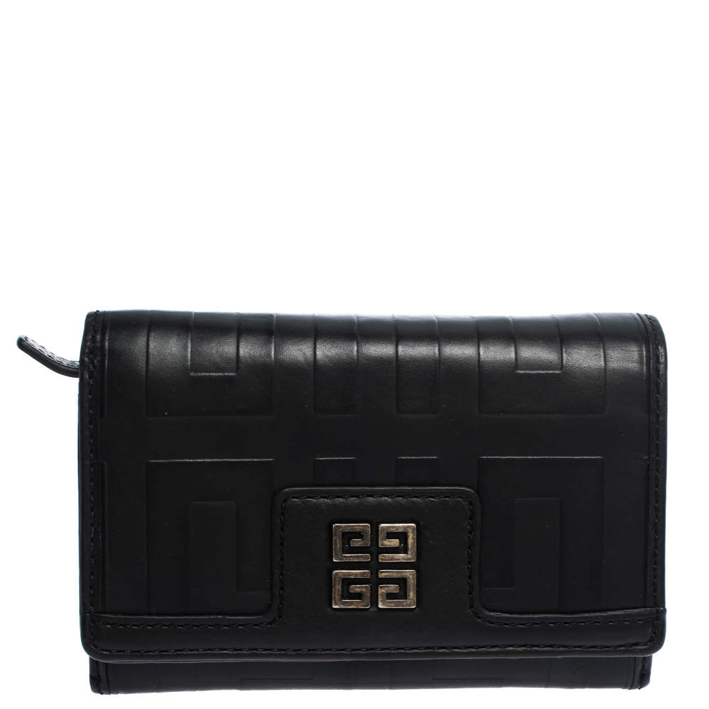 Pre Owned Givenchy Black Monogram Leather Flap Wallet