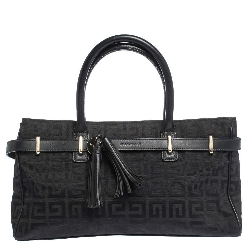 Pre Owned Givenchy Black Monogram Canvas and Leather Tassel Tote 