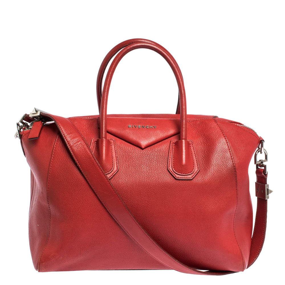 Pre Owned Givenchy Red Leather Medium Antigona Satchel