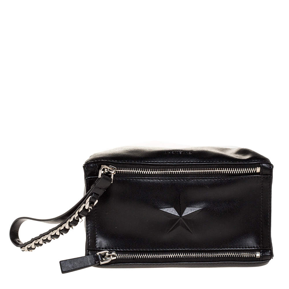 مملوكة مسبقًا Givenchy Black Leather Pandora Wristlet Clutch