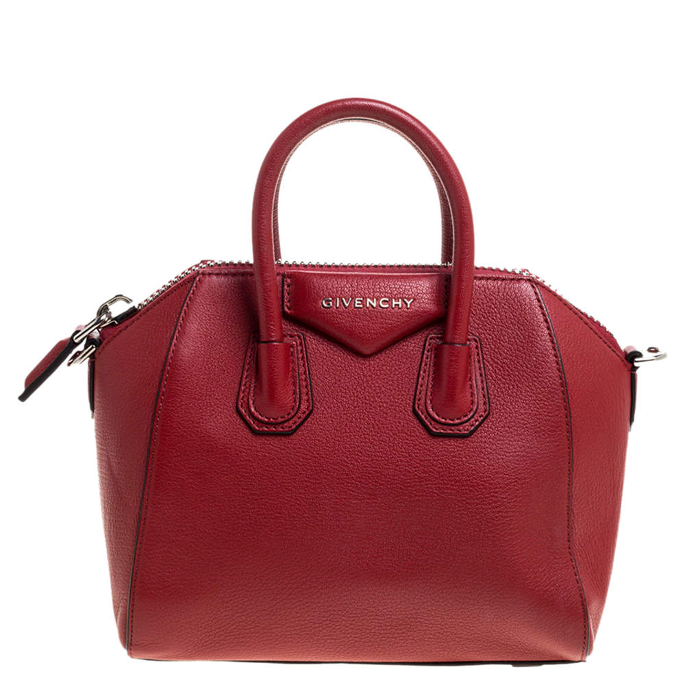 Pre Owned Givenchy Red Leather Mini Antigona Satchel