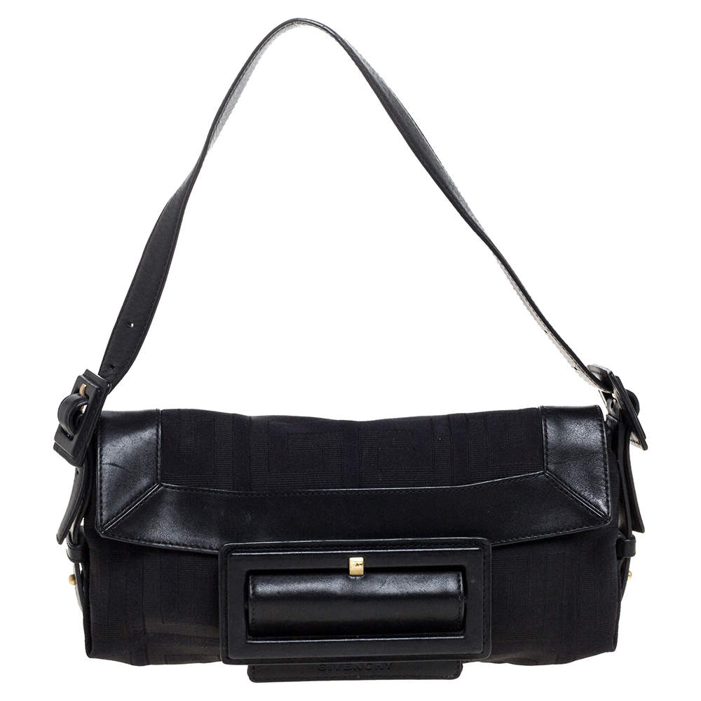 Givenchy Black Signature Canvas and Leather Buckle Flap Shoulder Bag ...