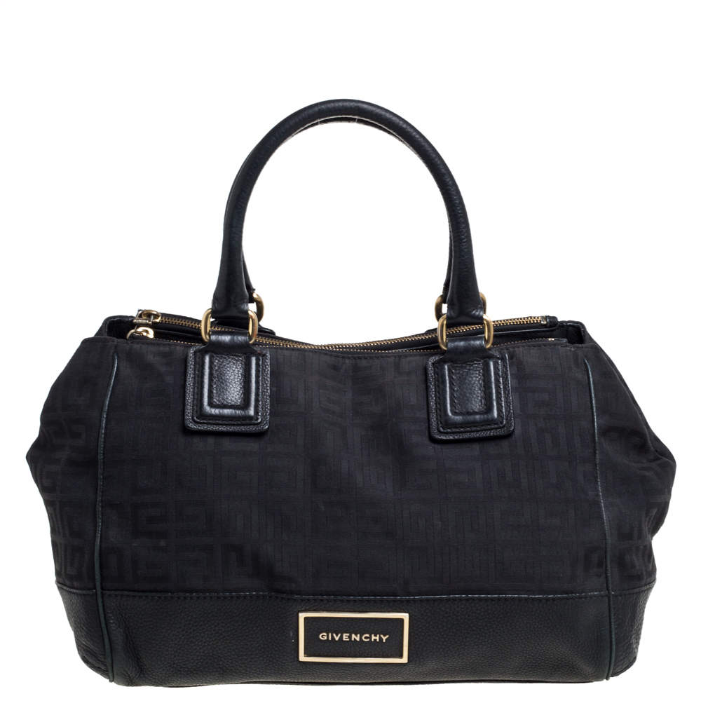 Pre Owned Givenchy Black Signature Canvas and Leather Double Zip Tote