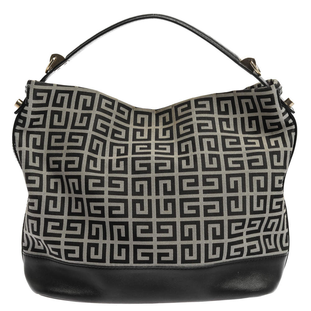 Pre Owned Givenchy Black/Grey Monogram Canvas and Leather Hobo
