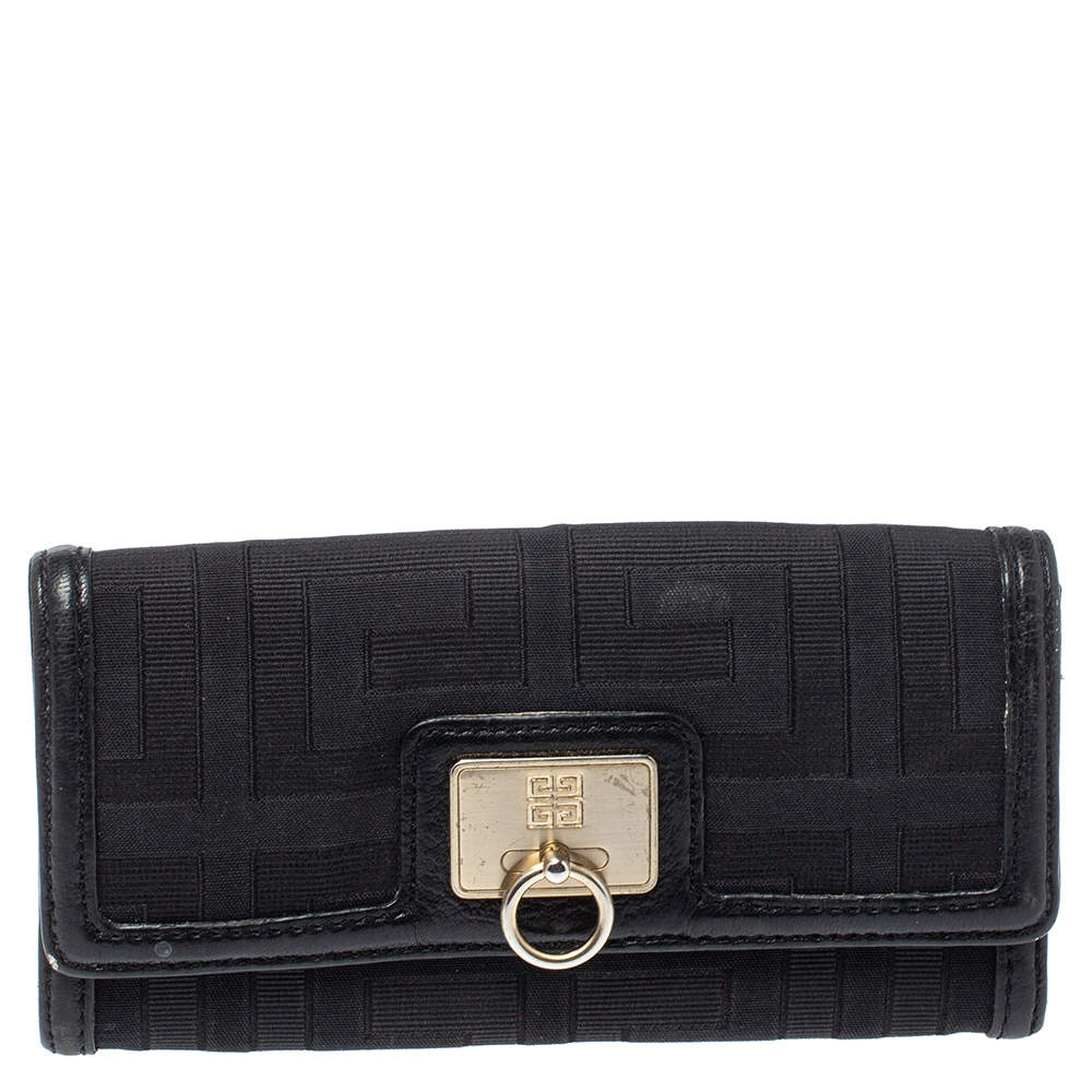 Pre Owned Givenchy Black Canvas and Leather Continental Wallet