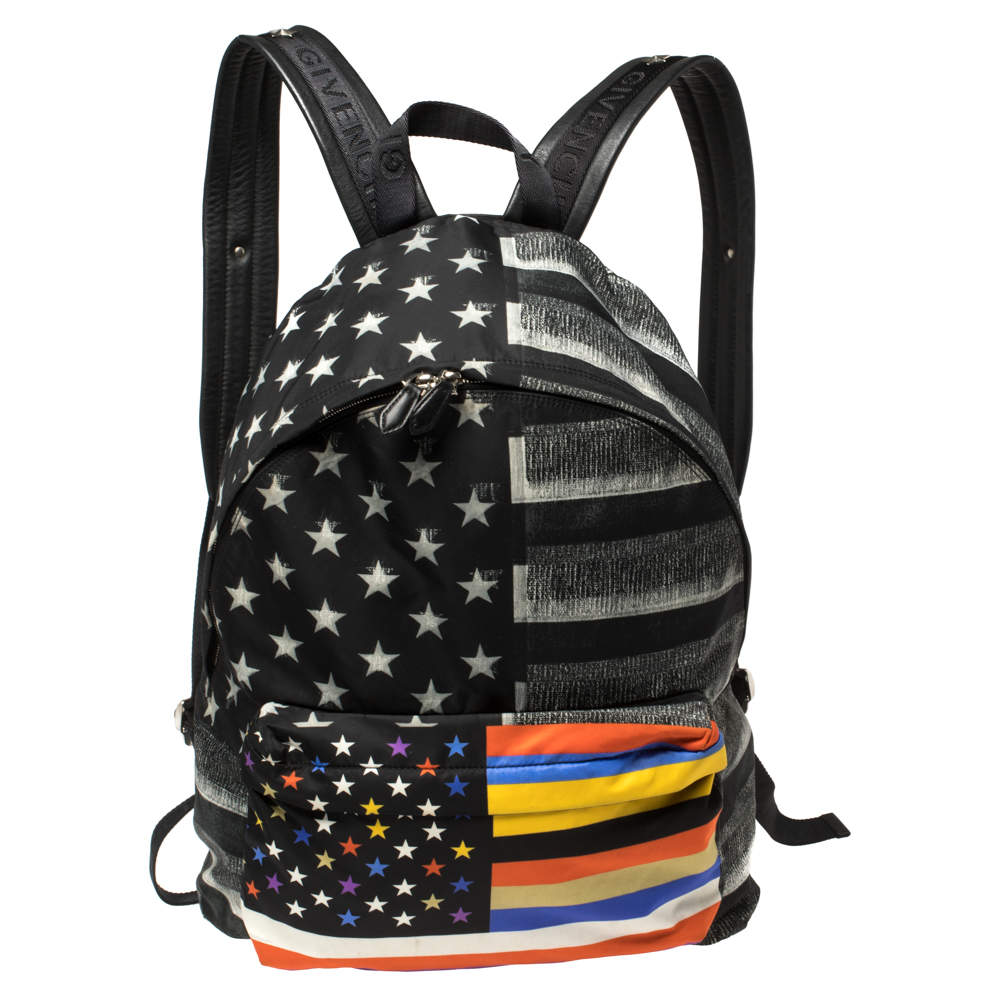 Pre Owned Givenchy Black American Flag Print Nylon Backpack