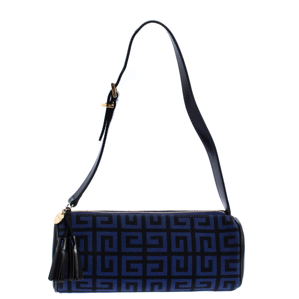 Givenchy Blue/Black Monogram Canvas and Leather Zip Wristlet Clutch  Givenchy