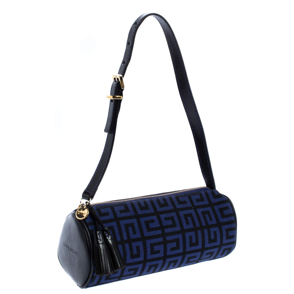 Givenchy Blue/Black Monogram Canvas and Leather Zip Wristlet Clutch  Givenchy