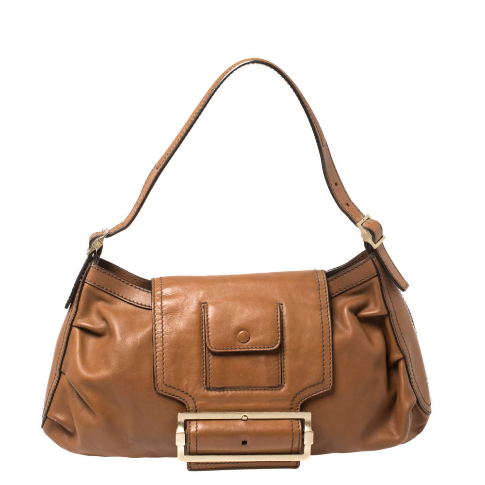 Givenchy Brown Leather Buckle Flap Hobo