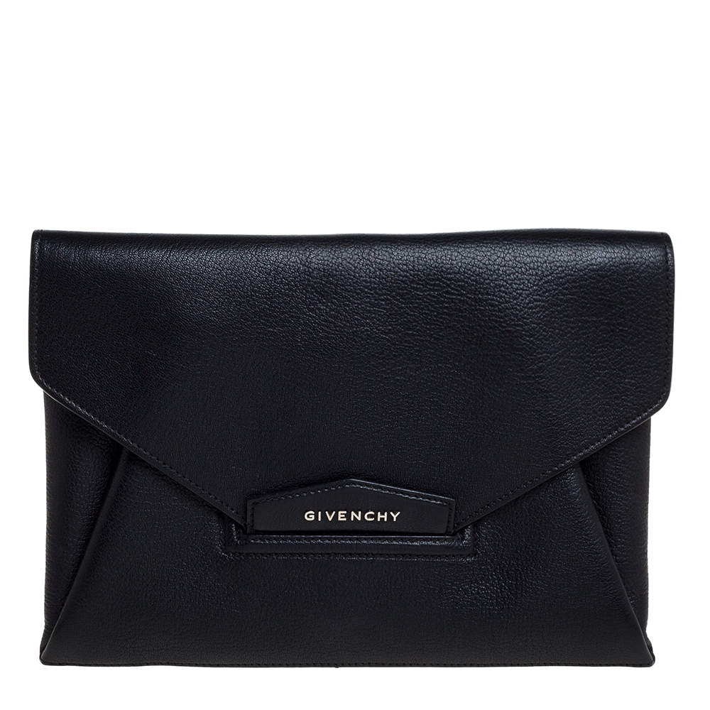 Givenchy Black Leather Antigona Envelope Clutch