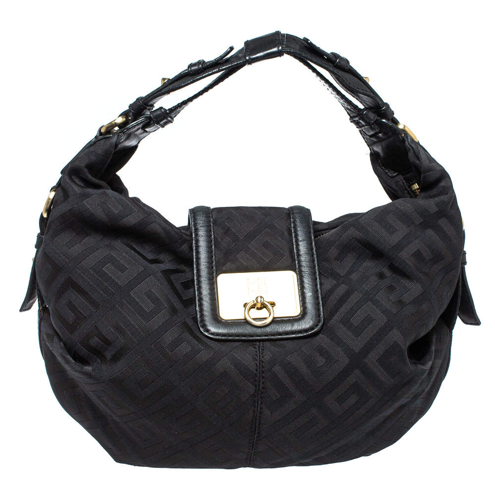Pre Owned Givenchy Black Monogram Canvas And Leather Hobo