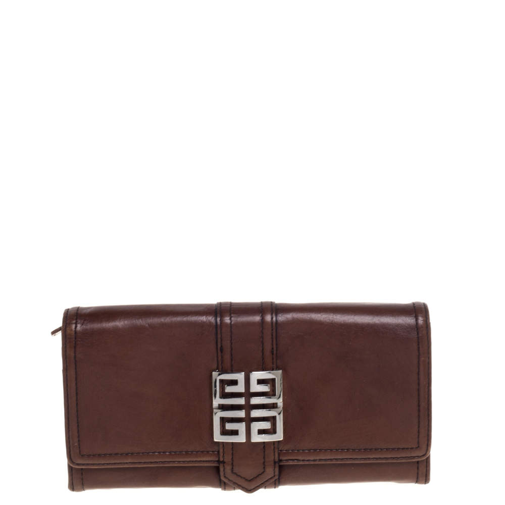 مملوكة مسبقًا Givenchy Brown Leather Flap Continental Wallet