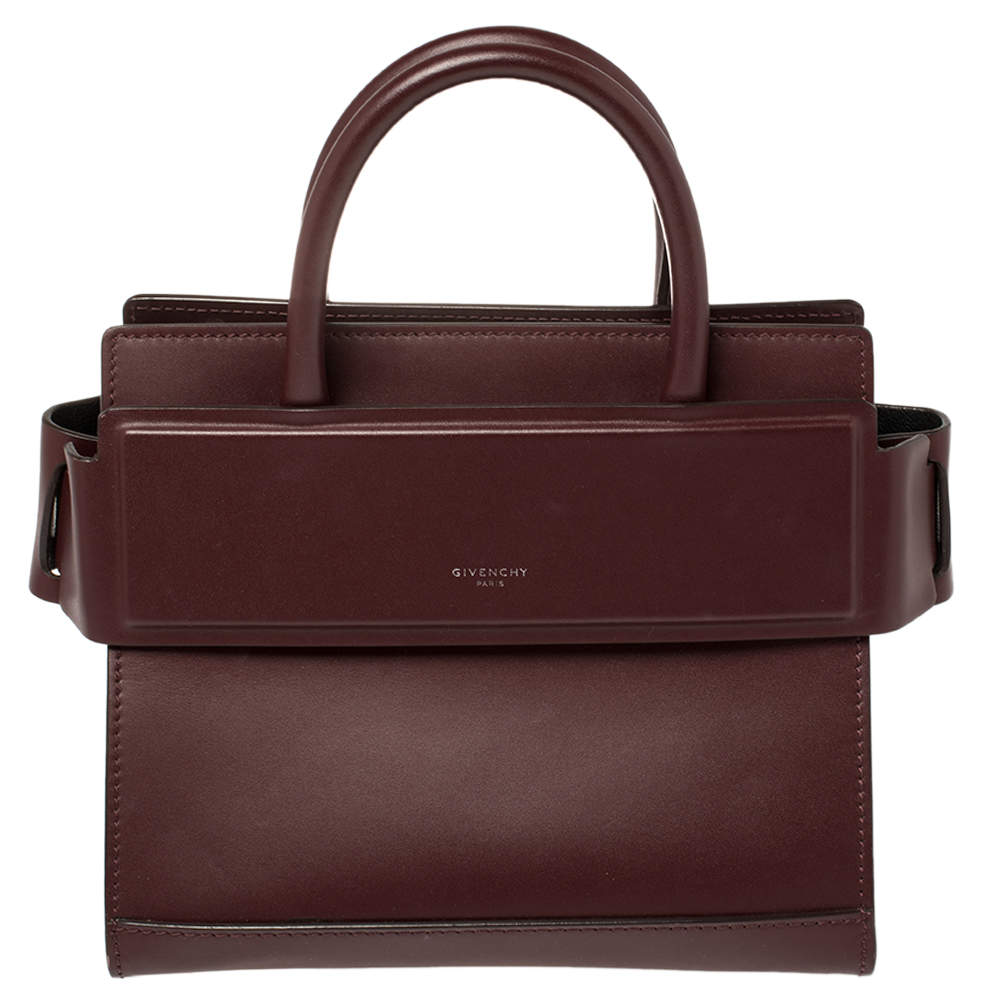 Pre Owned Givenchy Burgundy  Leather Mini Horizon Crossbody Bag