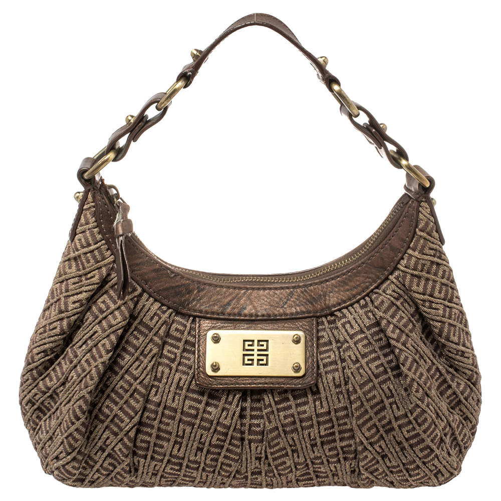 Pre Owned Givenchy Brown Logo Print Canvas And Leather Hobo 