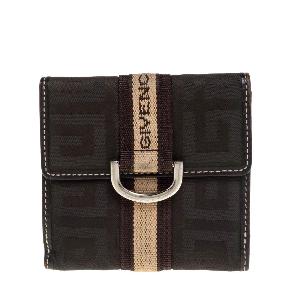 Givenchy Green/Brown Monogram Fabric and Leather French Wallet 