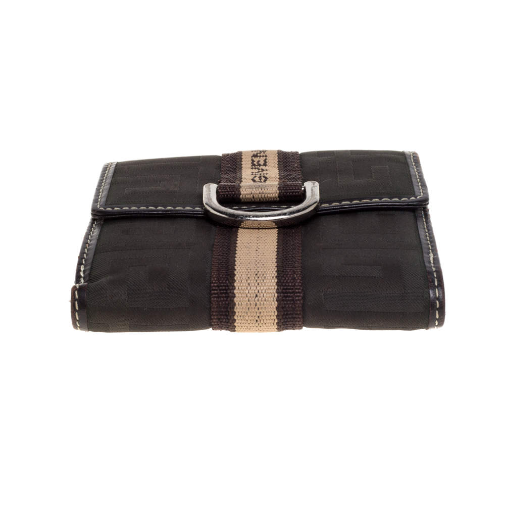 Givenchy Green/Brown Monogram Fabric and Leather French Wallet