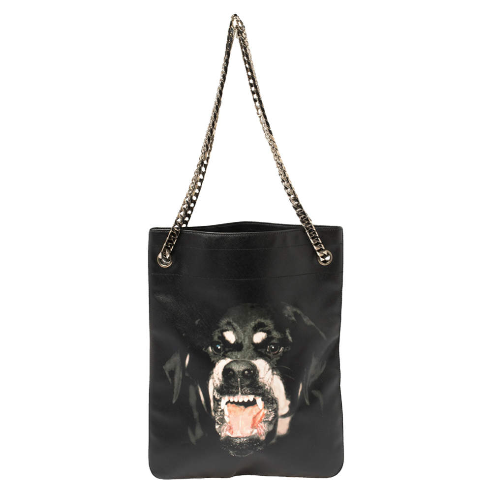 Givenchy Black Leather Rottweiler Chain Tote