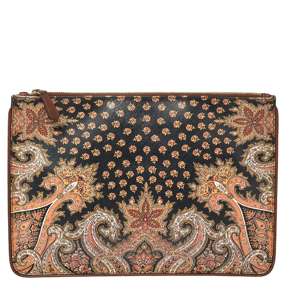مملوكة مسبقًا Givenchy Multicolor Leather Paisley Print Clutch
