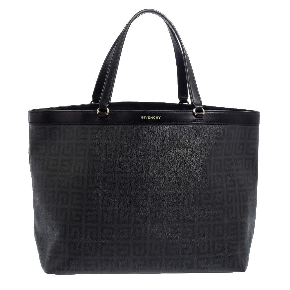 Pre Owned Givenchy Black Monogram Coated Canvas and Leather Shopper Tote