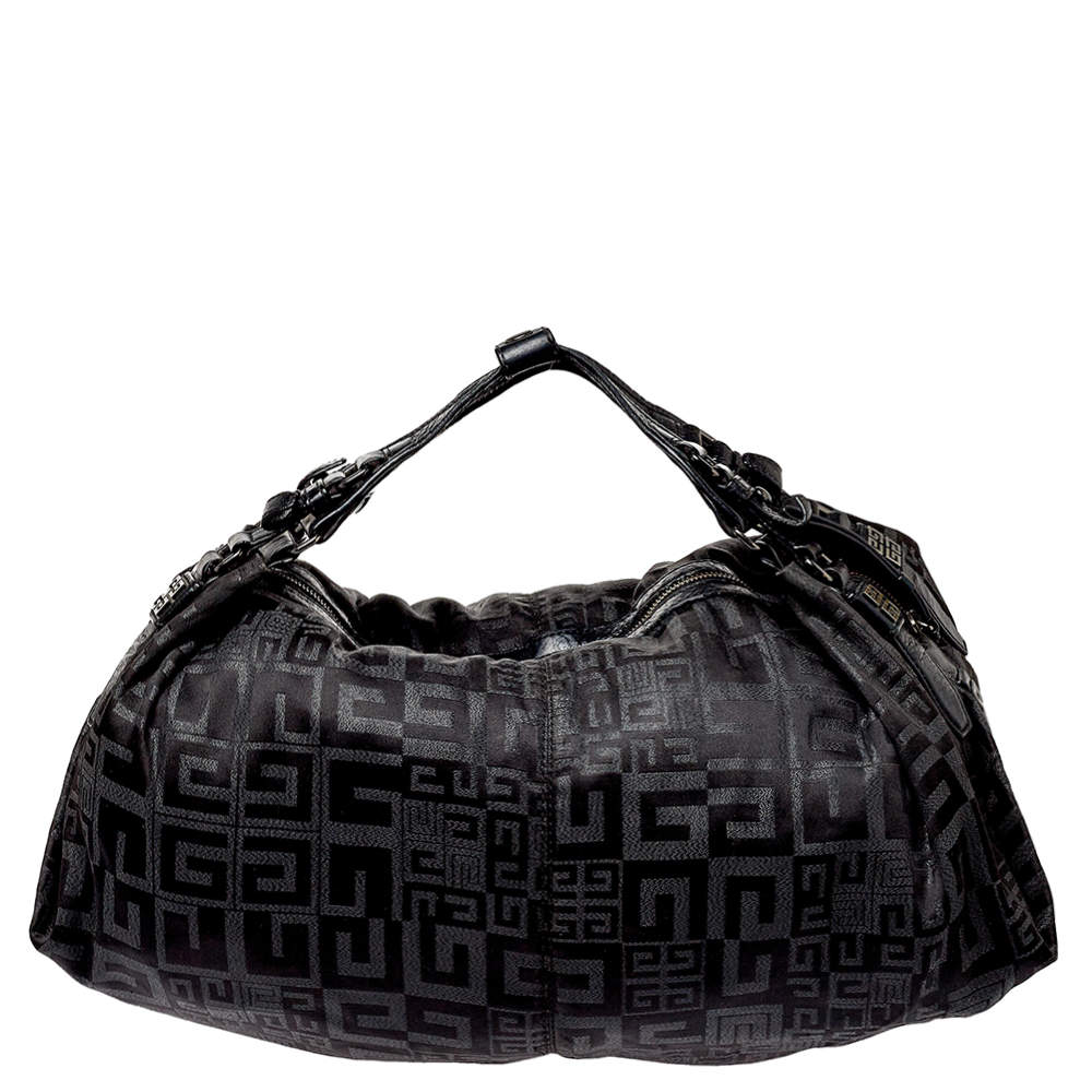 Pre Owned Givenchy Black Monogram Nylon and Leather Double Handle Hobo 