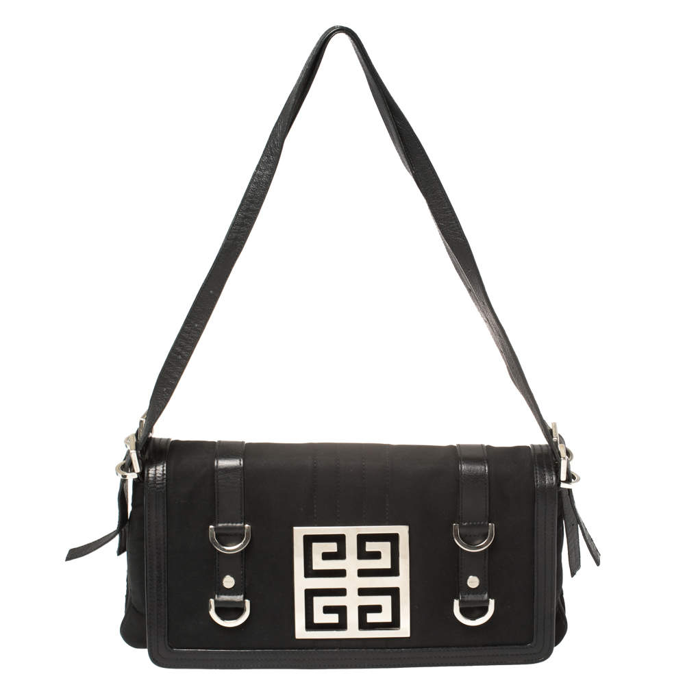 Givenchy Black Canvas And Leather Flap Shoulder Bag