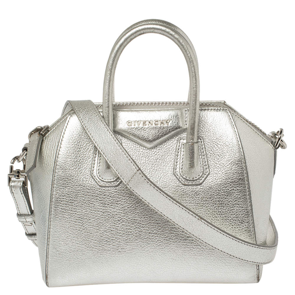 Pre Owned حقيبة ساتشل جيفنشي انتيغونا جلد فضي صغيرة