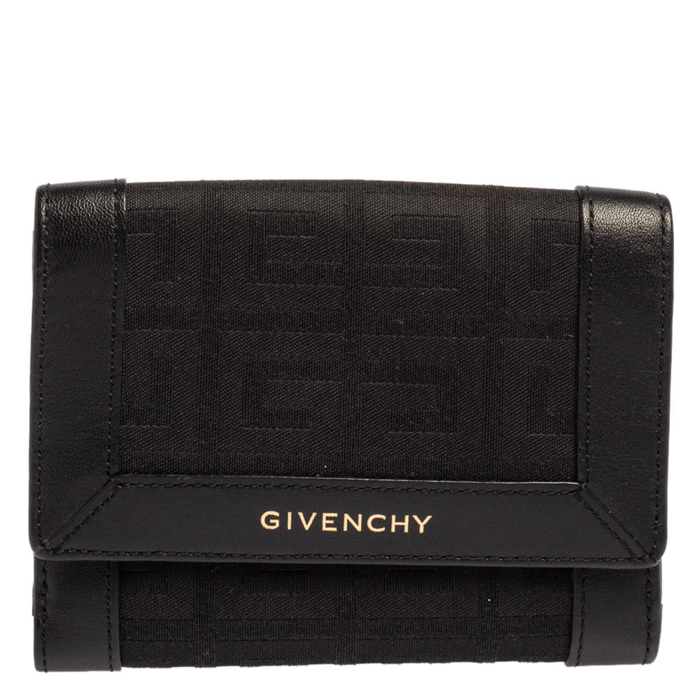 Givenchy Black Monogram Fabric and Leather Trim Flap Compact Wallet