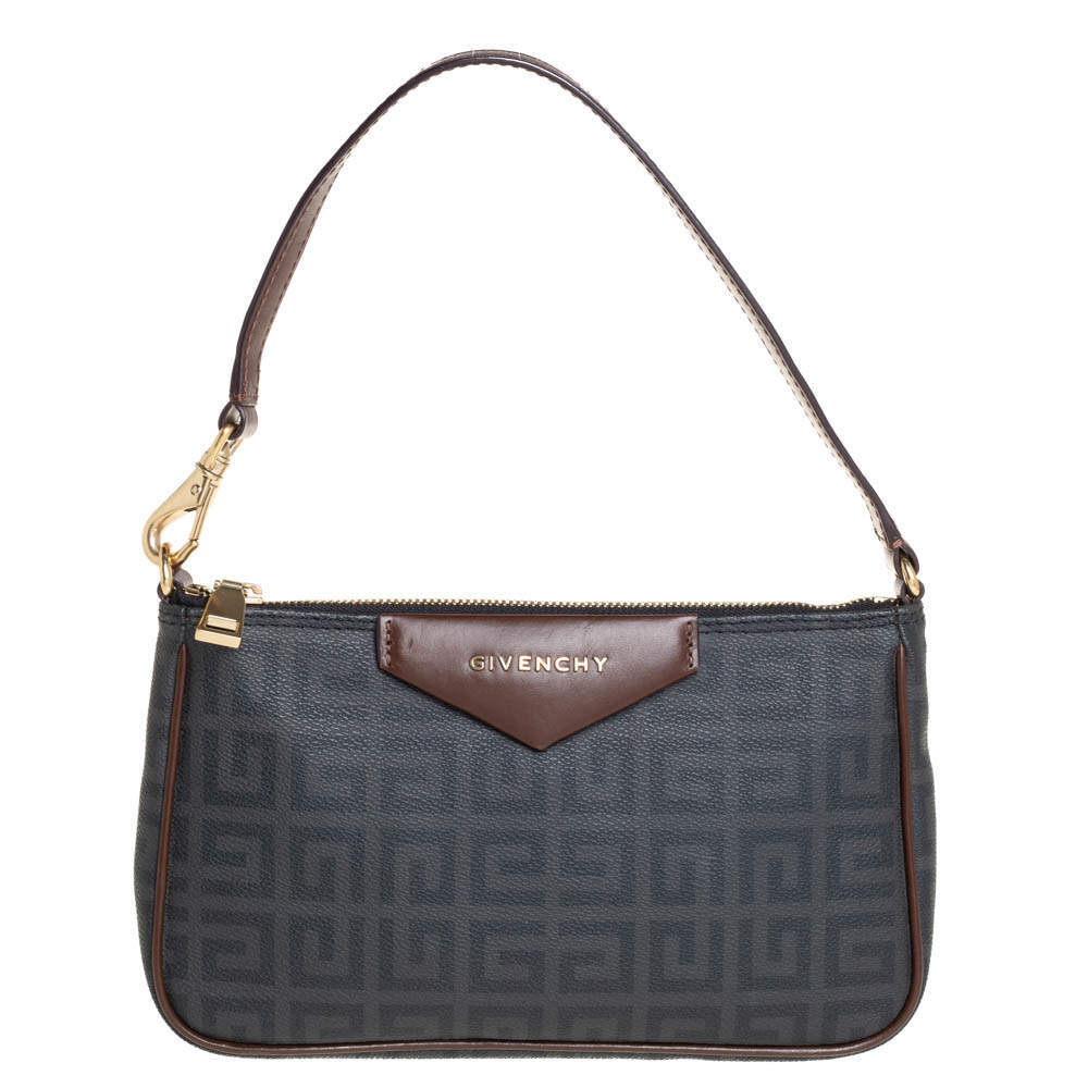 Pre Owned Givenchy Dark Grey/Brown Monogram Coated Canvas and Leather Shoulder Bag