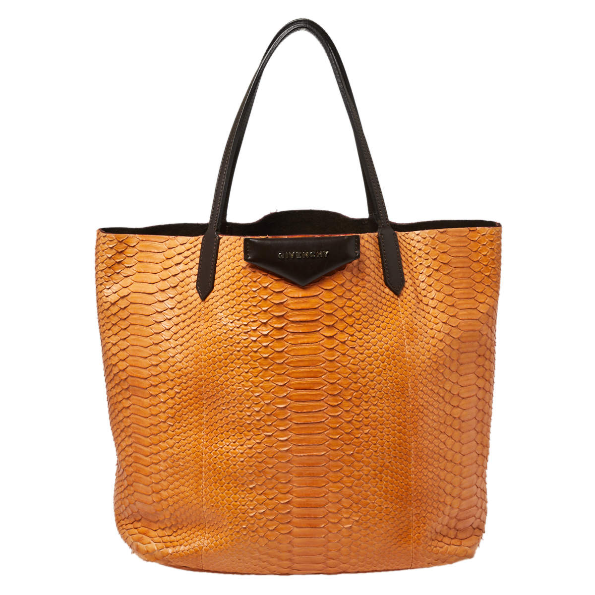 Pre Owned حقيبة يد جيفنشي انتيغونا شوبر جلد وجلد ثعبان بنى / برتقالى