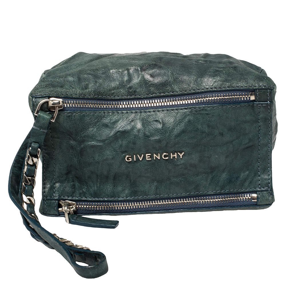 Givenchy Teal Blue Distressed Leather Pandora Clutch