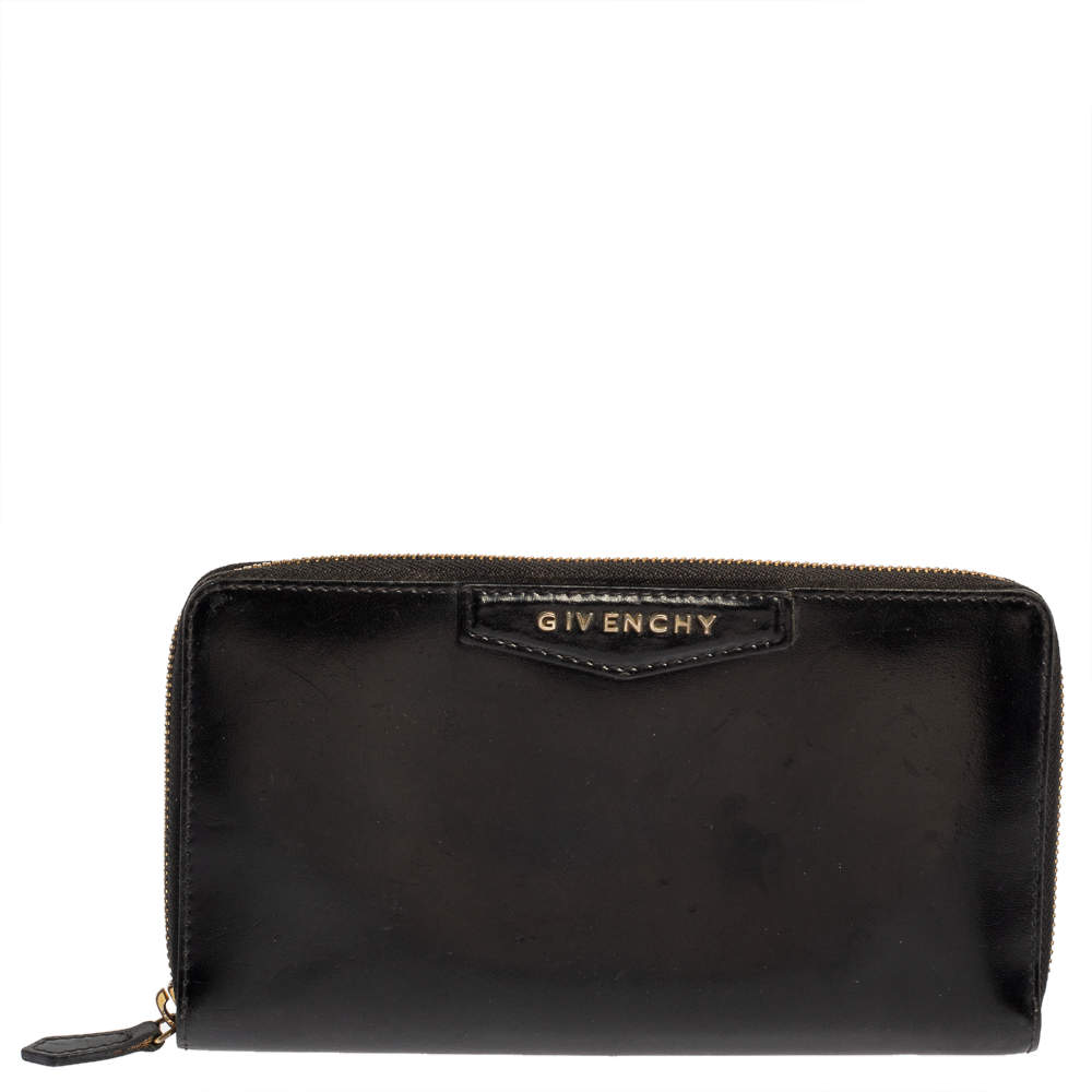 Pre Owned Givenchy Black Leather Antigona Zip Around Wallet