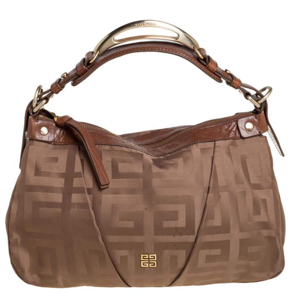Pre Owned Givenchy Brown Signature Satin And Leather Hobo