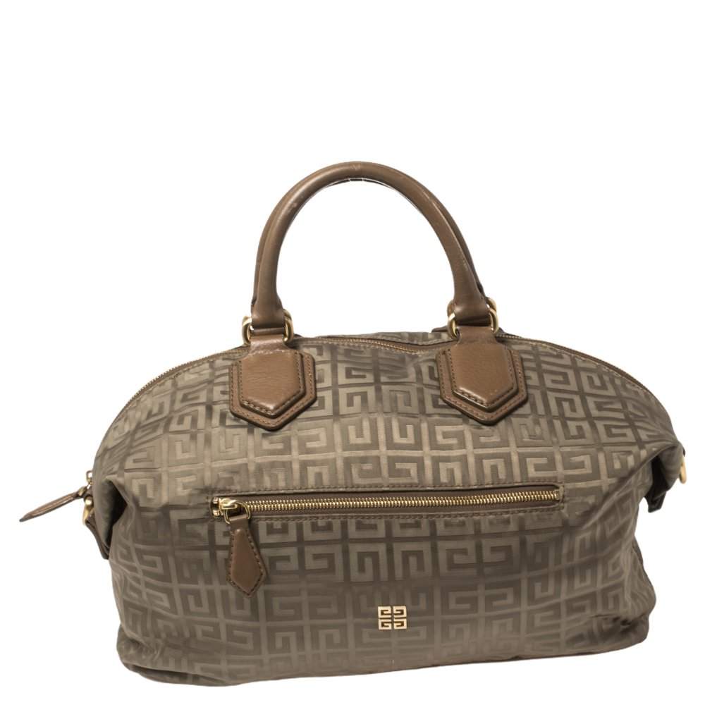 Pre Owned Givenchy Green/Brown Monogram Fabric and Leather Nightingale Satchel