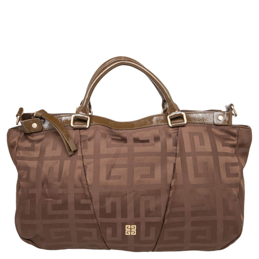 Pre Owned حقيبة يد توتس جيفنشي جلد لامع وكانفاس مونوغرامي بني ذات سحاب