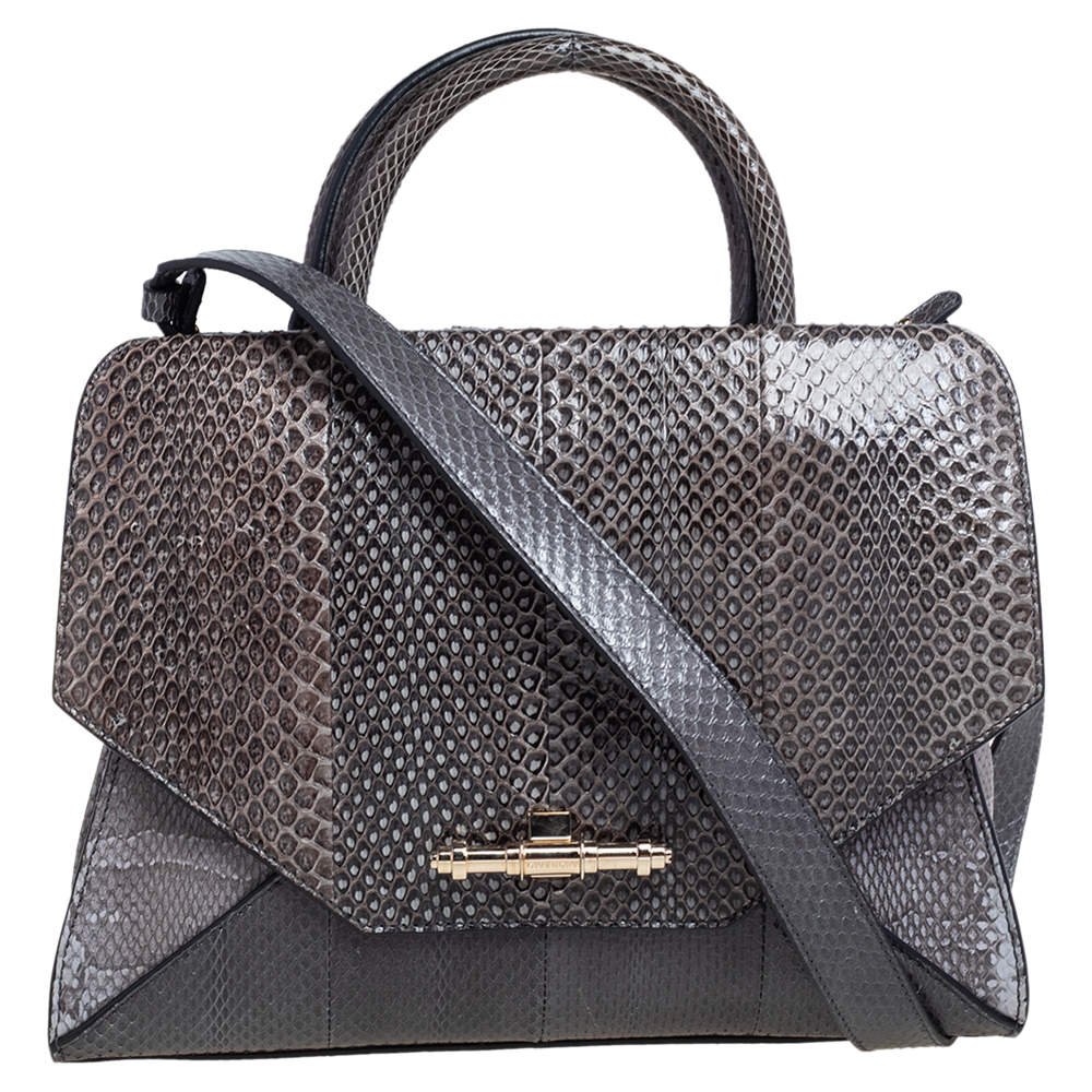 Pre Owned Givenchy Grey Snakeskin Obsedia Tote