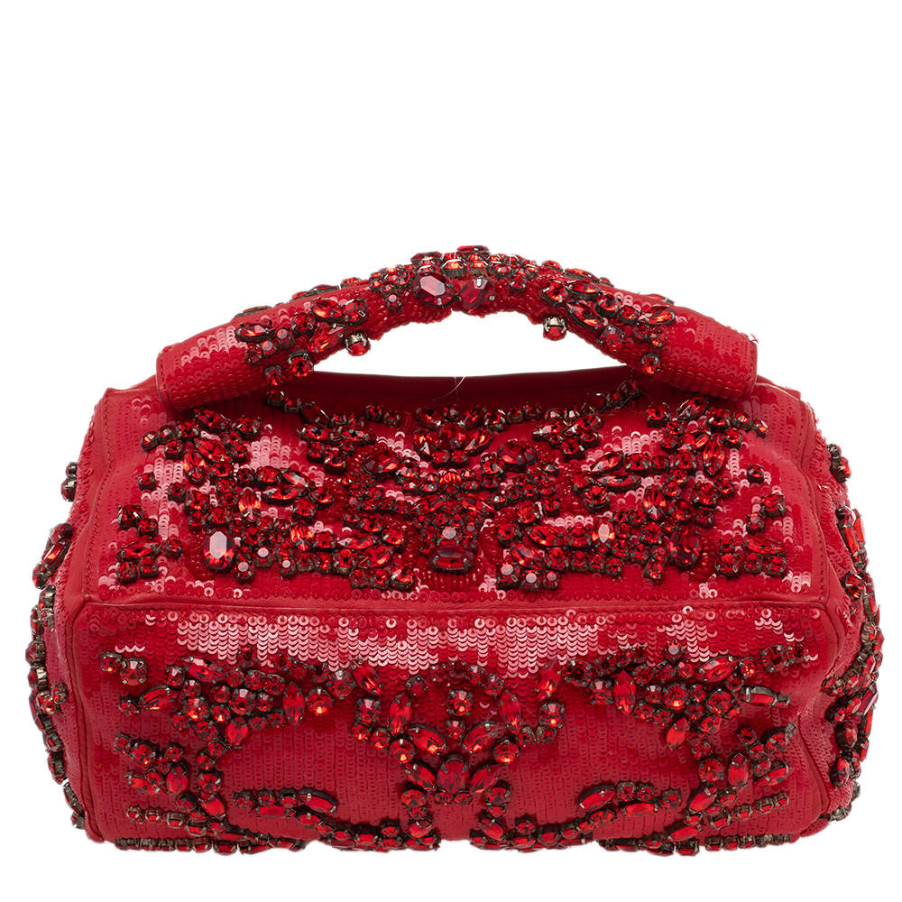 Pre Owned Givenchy Red Sequin Crystal Embellished Top Handle Bag