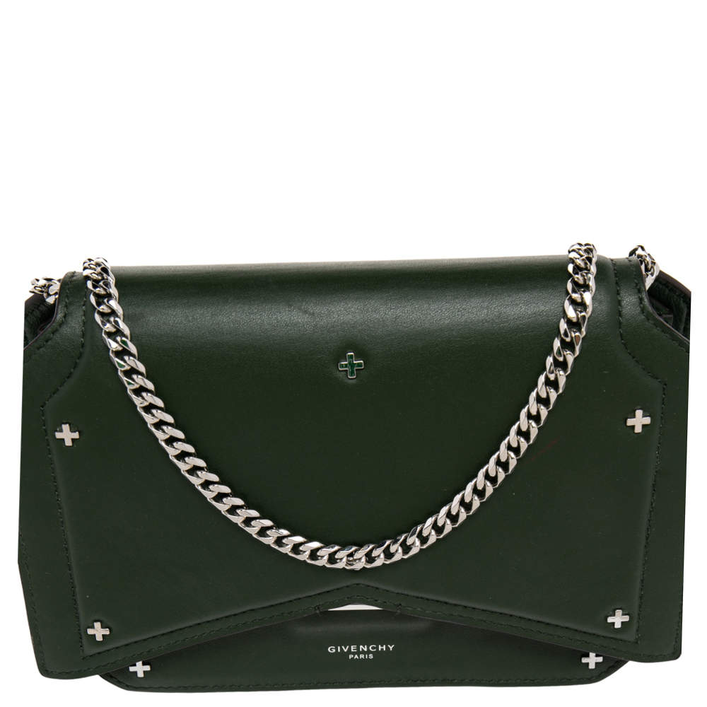 Pre Owned حقيبة كروس جيفنشي جلد خضراء بقلاب قصة 